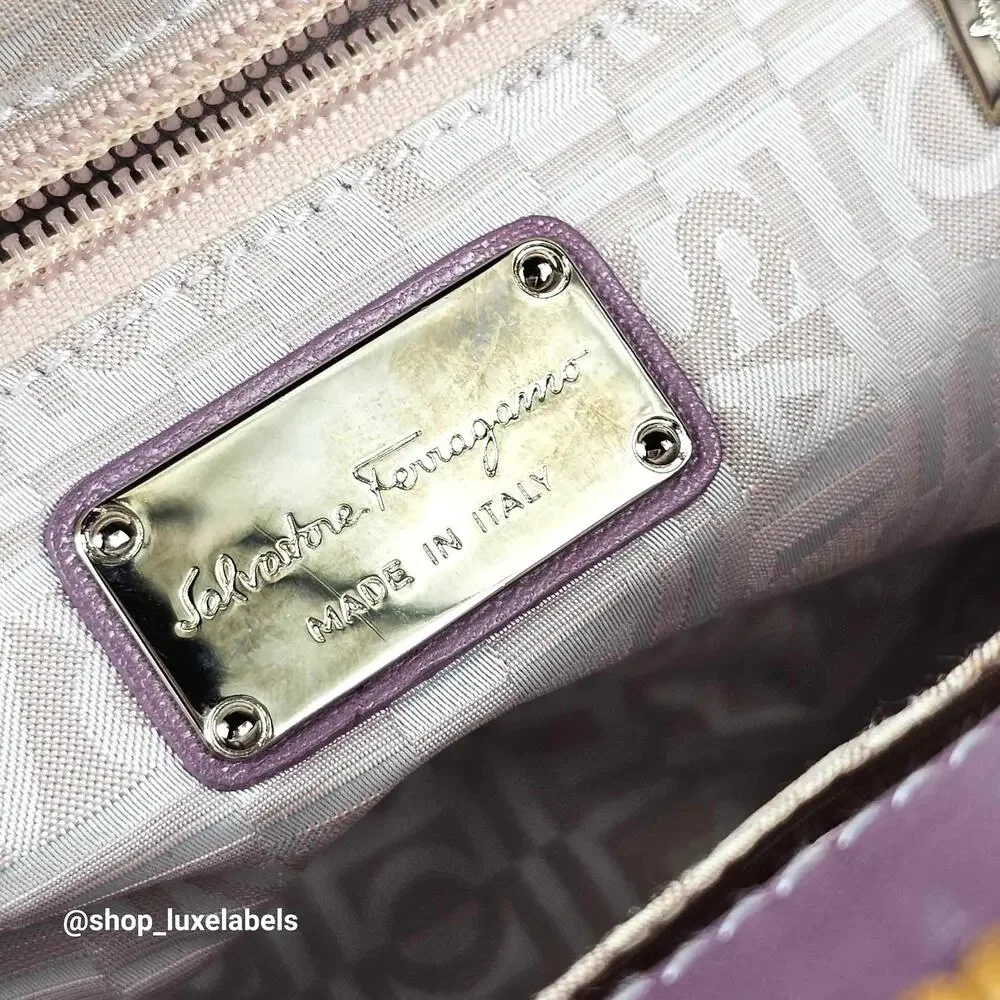 Salvatore Ferragamo Vintage Wicker & Purple Leather Gancini Top Handle Bag RARE - Picture 14 of 15